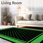 Black Neon Green Repeating Clover Medallion Rug