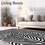 Abstract Black White Woven Lines Rug