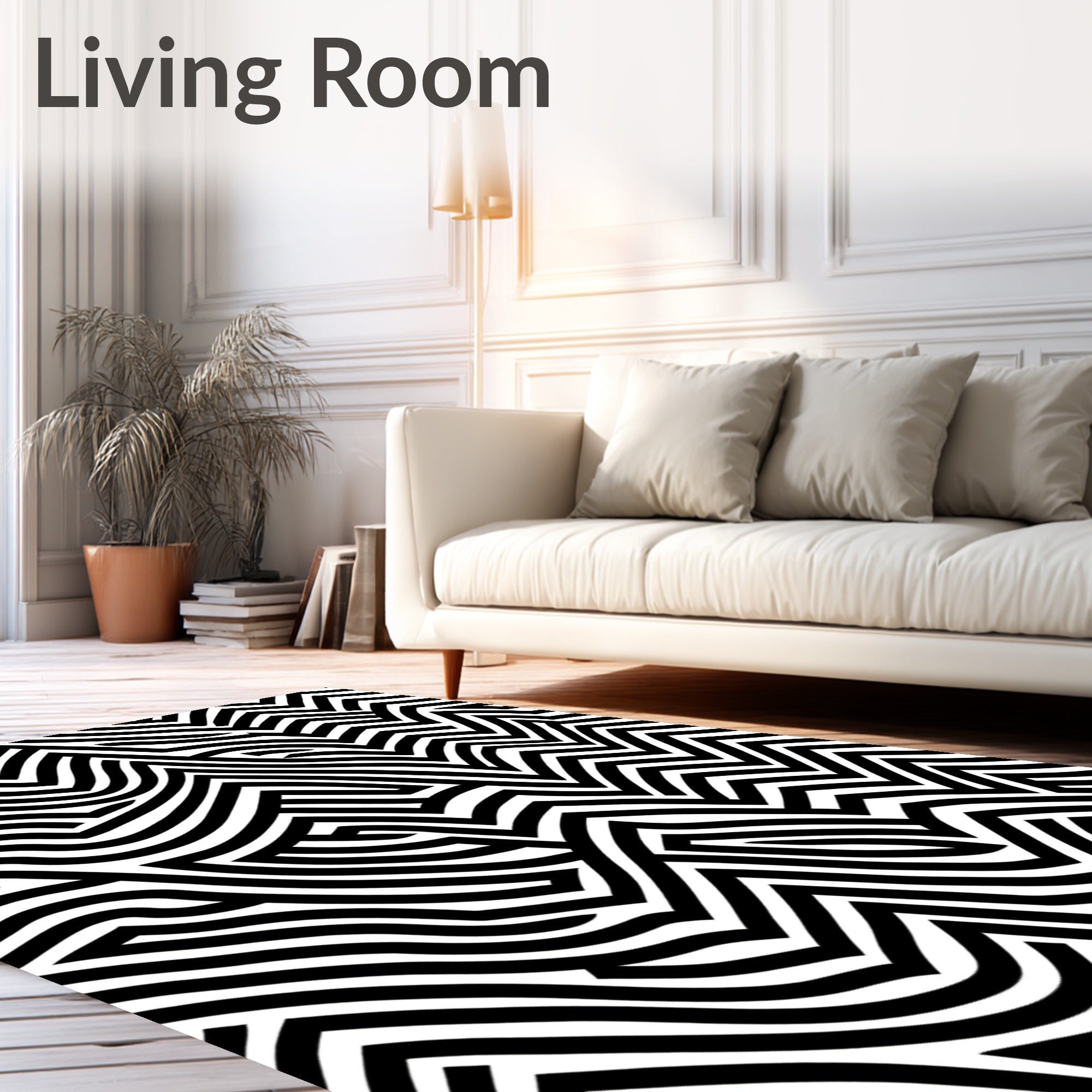 Abstract Black White Woven Lines Rug