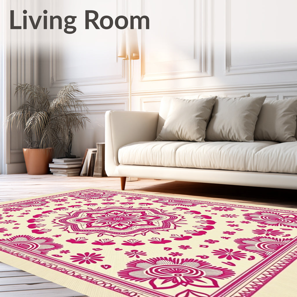 Radiant Pink Mandala Floral Cream Rug