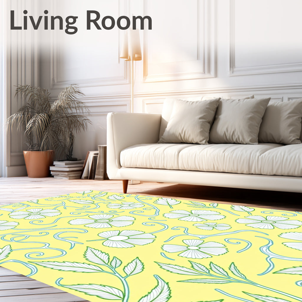 Yellow Floral Vine Swirl Rug
