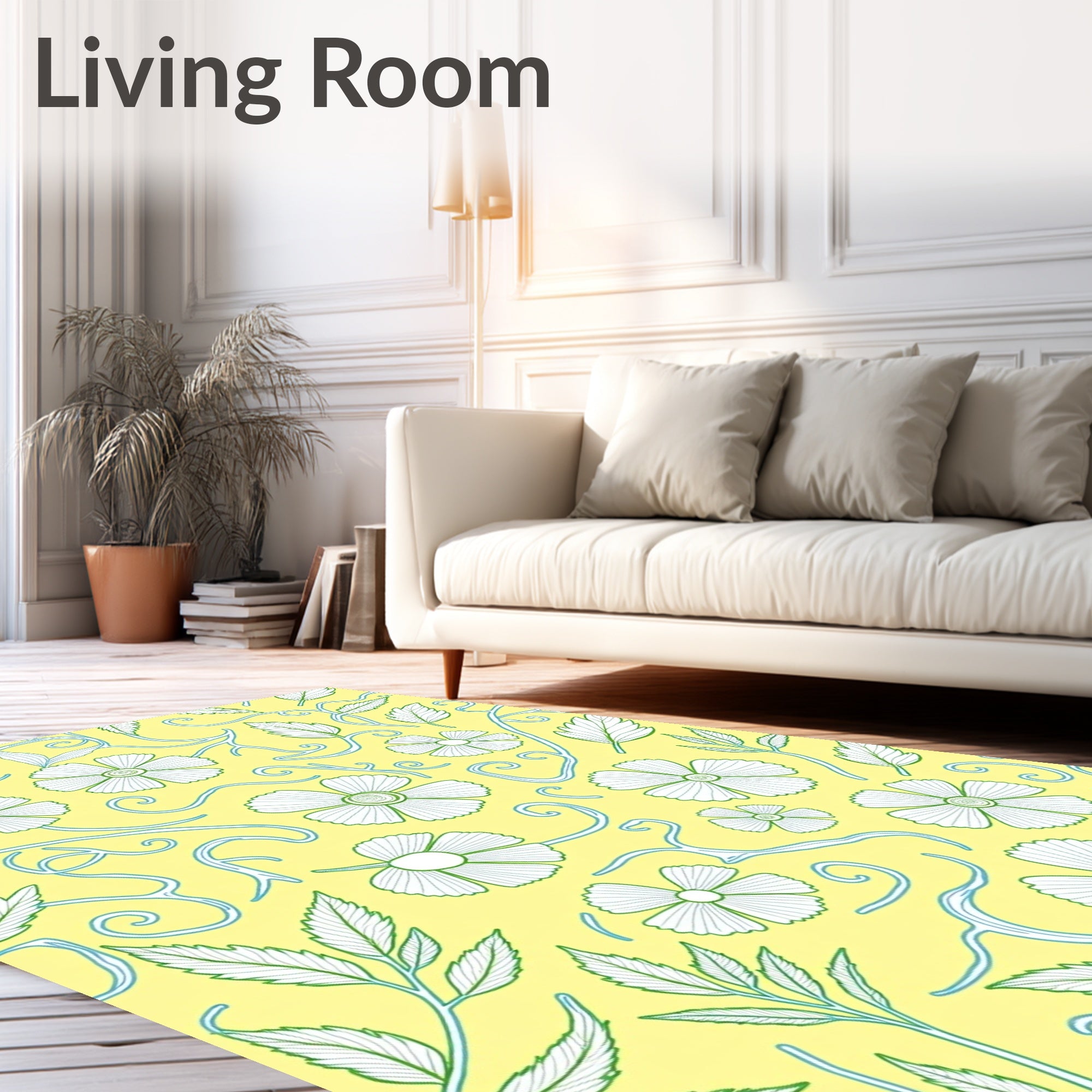 Yellow Floral Vine Swirl Rug