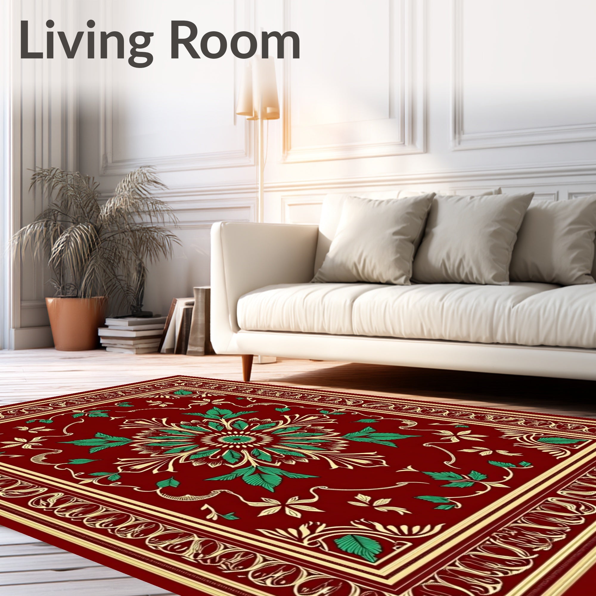Crimson Emerald Floral Medallion Rug