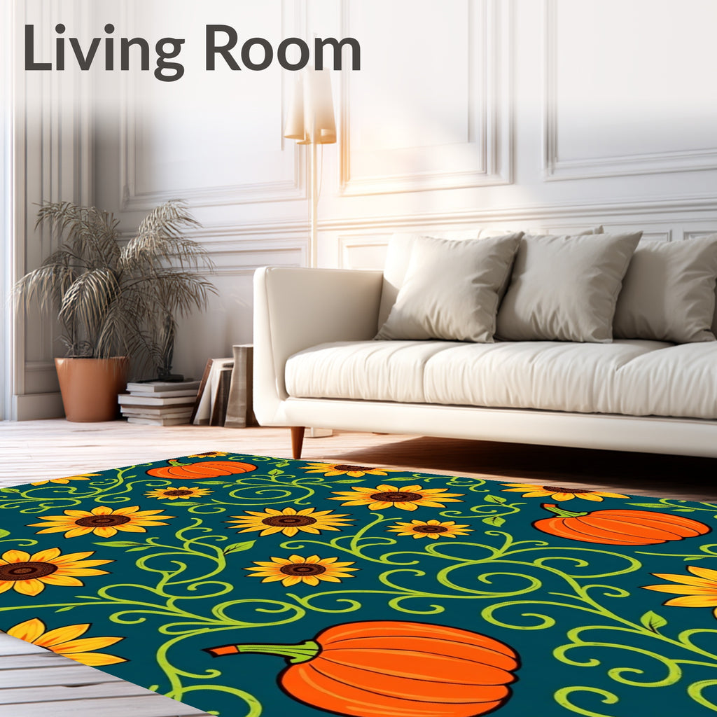 Autumn Sunflowers And Pumpkins Swirl Rug