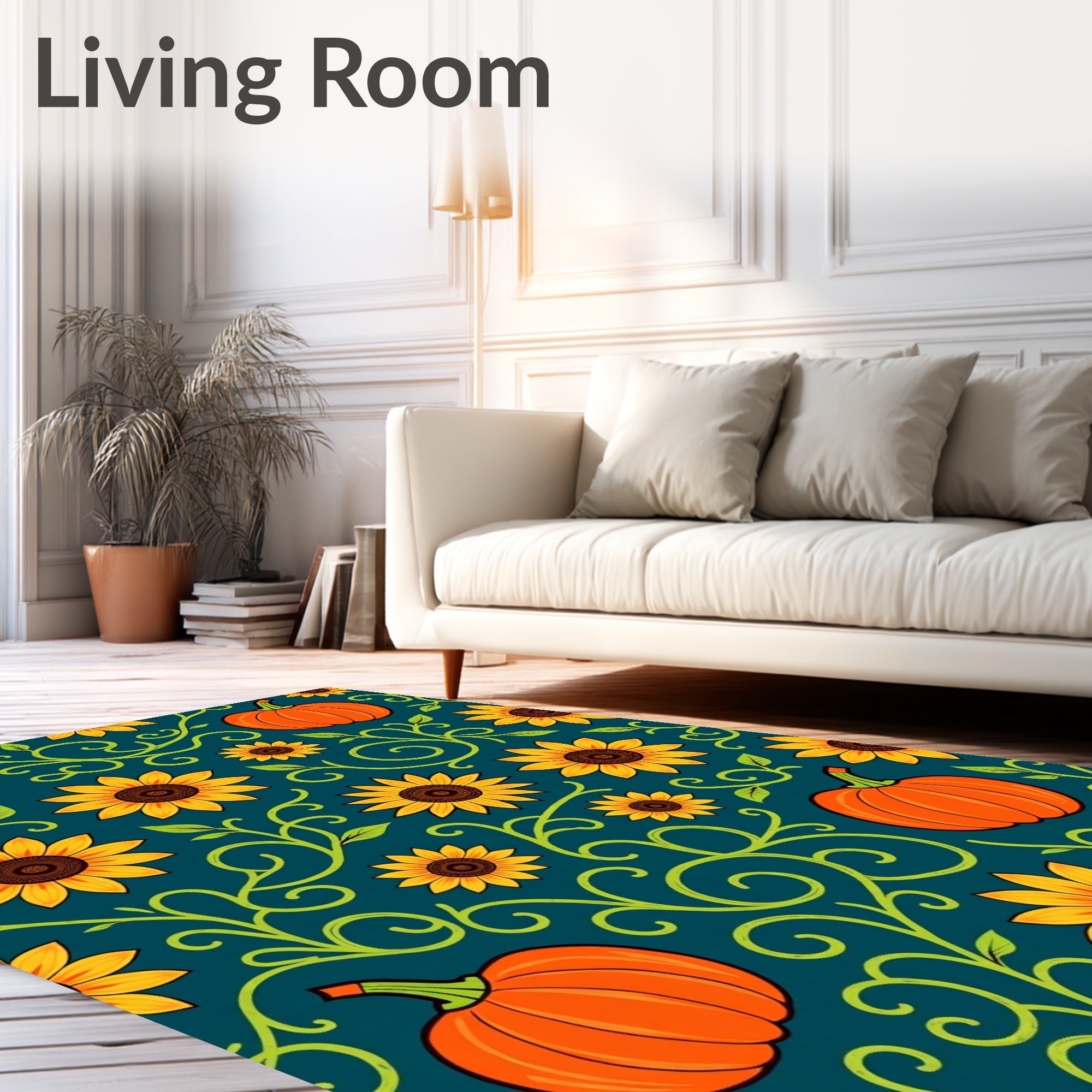 Autumn Sunflowers And Pumpkins Swirl Rug