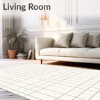 Minimalist Cream Grid Square Rug
