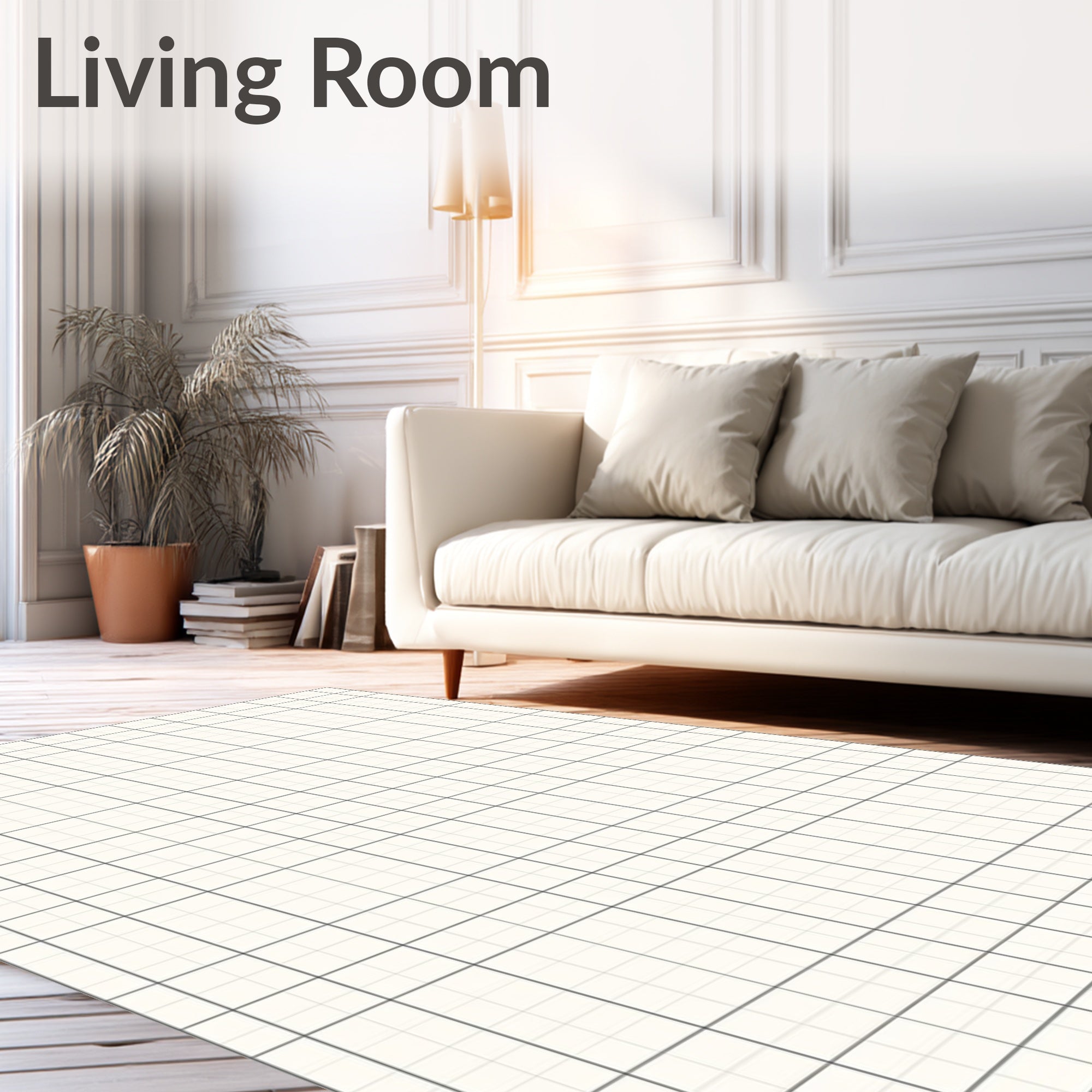 Minimalist Cream Grid Square Rug
