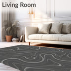 Charcoal Gray Swirling Marble Texture Rug