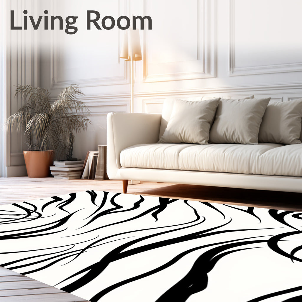 Black White Wispy Swirls Rug