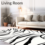 Black White Wispy Swirls Rug