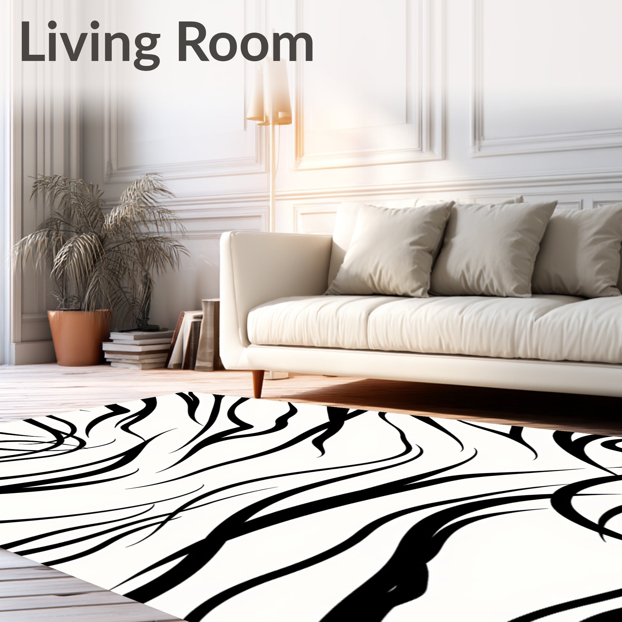 Black White Wispy Swirls Rug