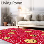 Cheerful Red Smiley Face Swirl Rug