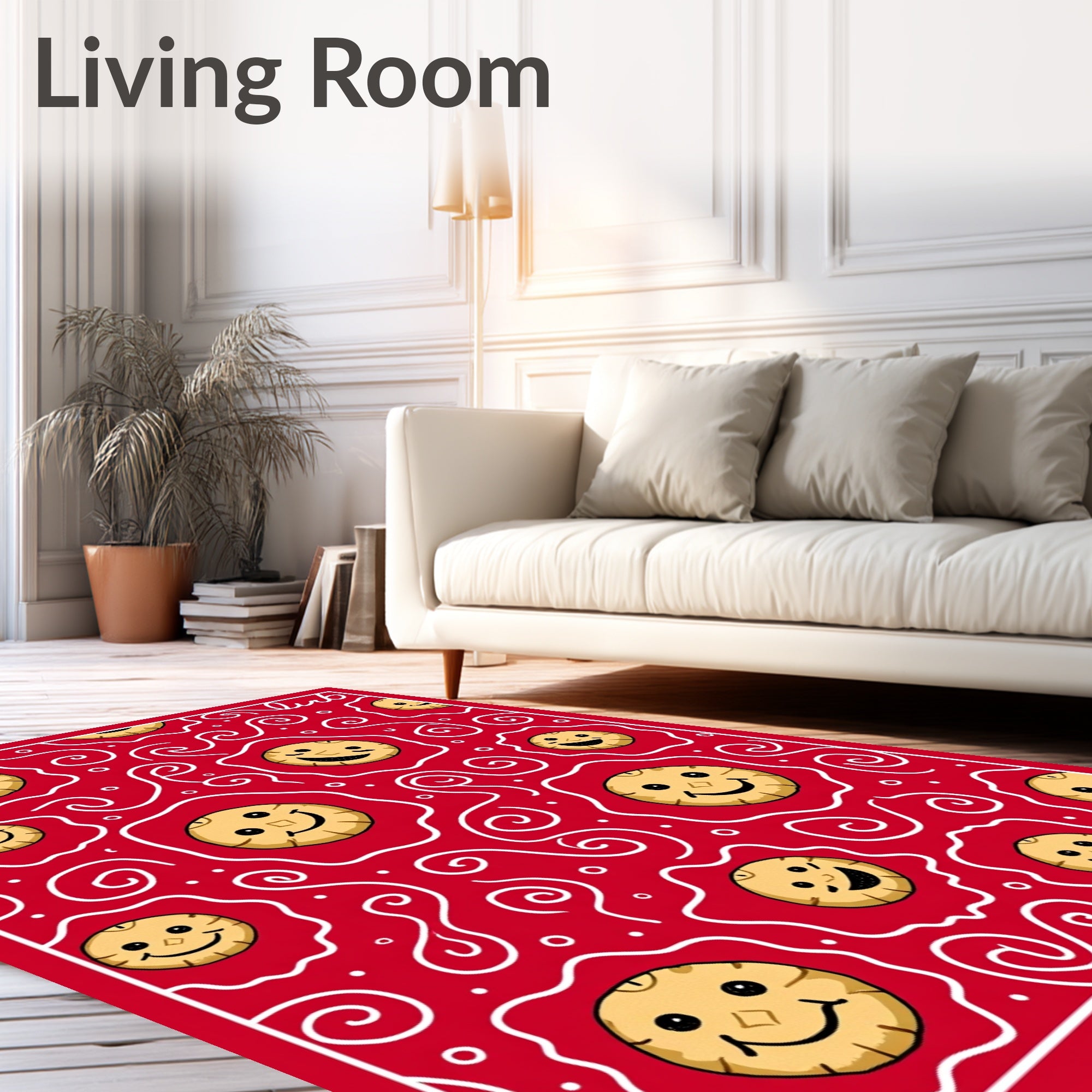 Cheerful Red Smiley Face Swirl Rug