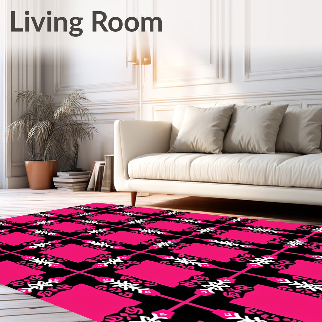 Hot Pink Black White Bold Geometric Rug