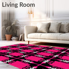 Hot Pink Black White Bold Geometric Rug