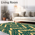 Teal Yellow Damask Medallion Arrangement Rug