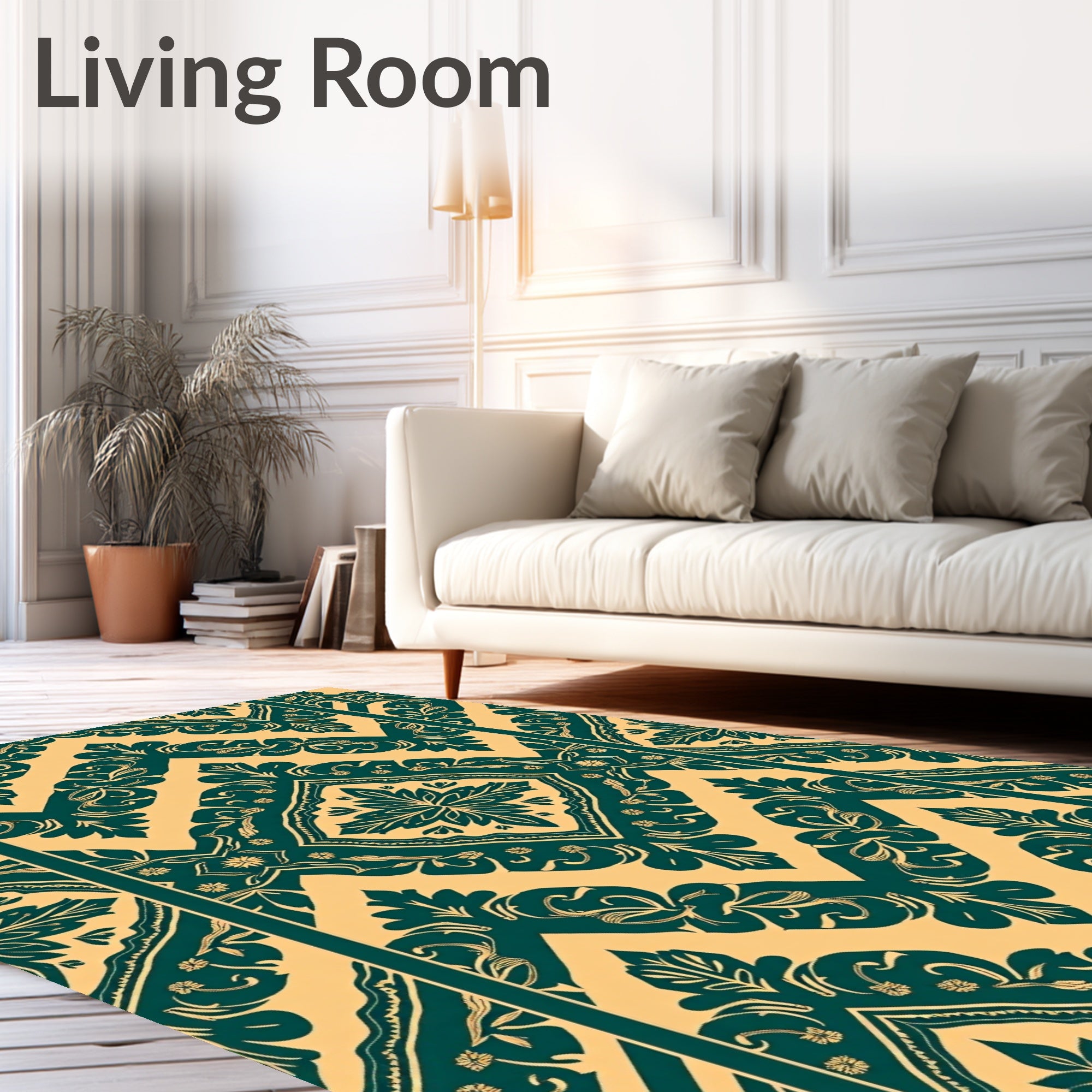 Teal Yellow Damask Medallion Arrangement Rug
