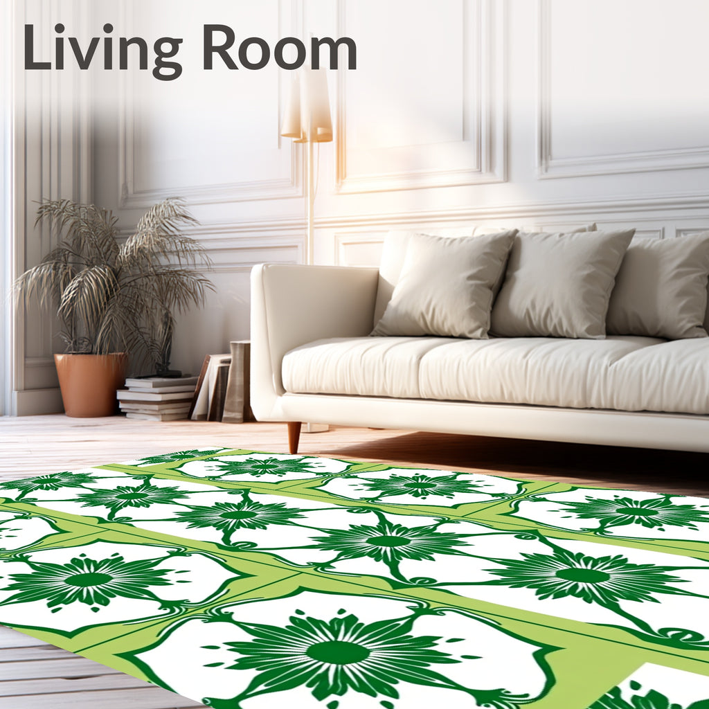 Green Floral Garden Motif Rug