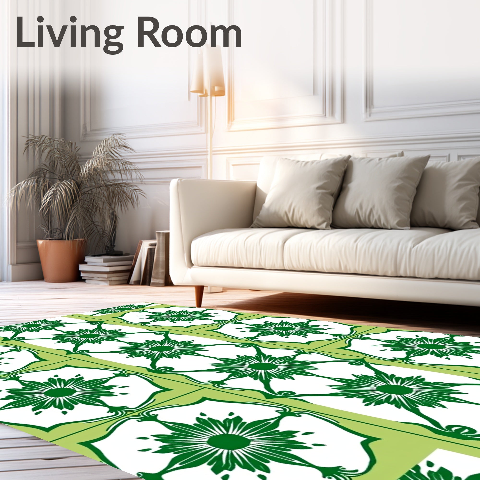 Green Floral Garden Motif Rug