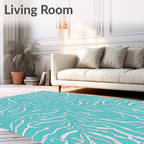 Teal White Organic Swirl Abstract Rug
