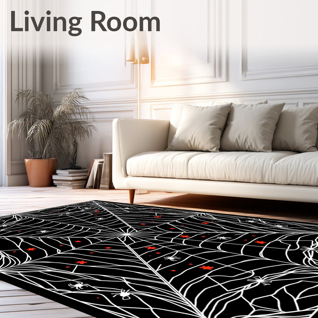 Black White Spiderweb With Red Accents Rug