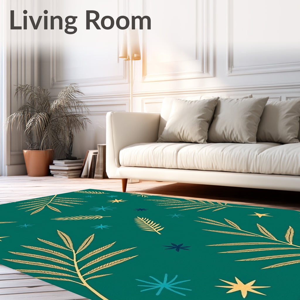 Gold Fern Teal Starburst Tropical Rug
