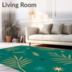 Gold Fern Teal Starburst Tropical Rug
