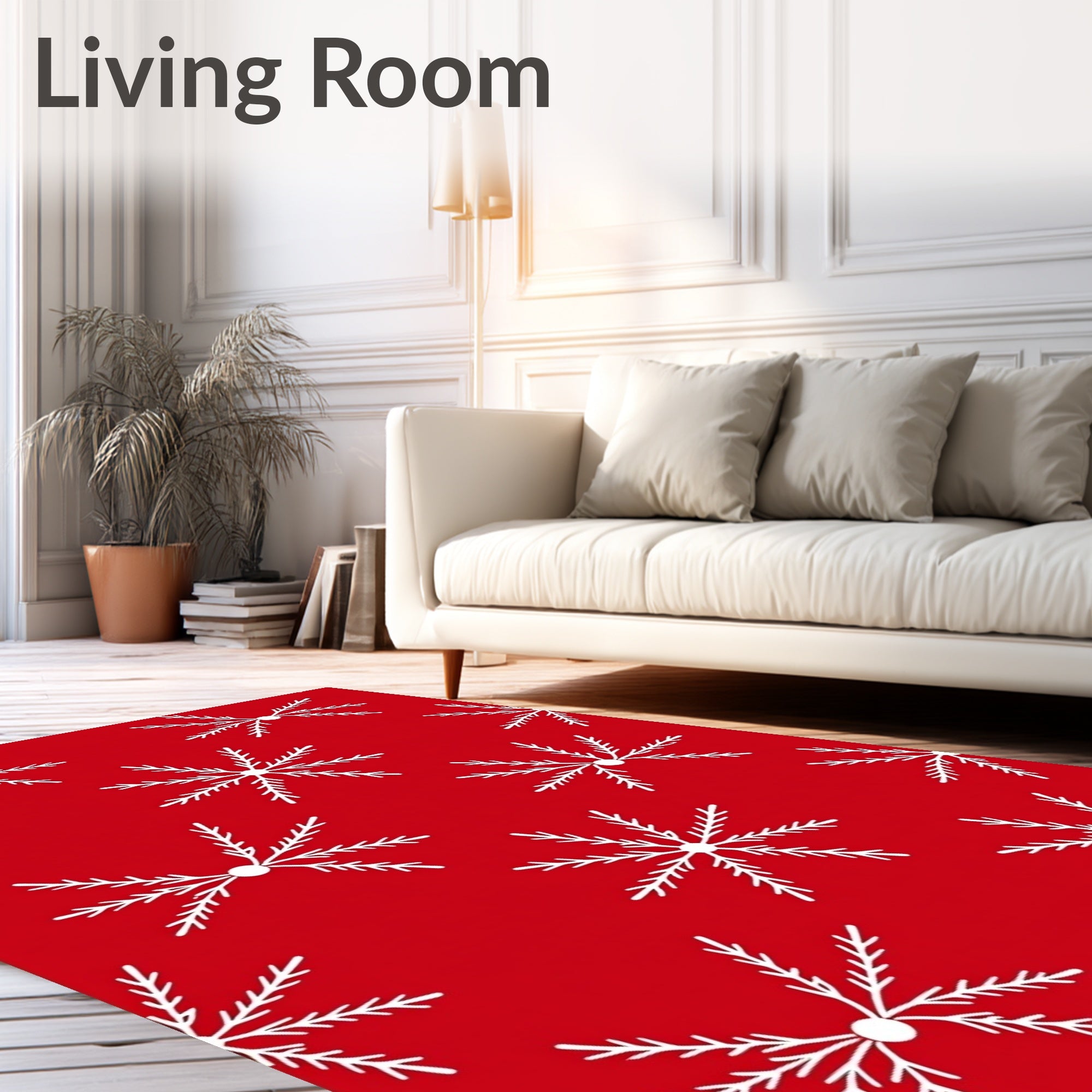 Red White Snow Flake Repeating Pattern Rug