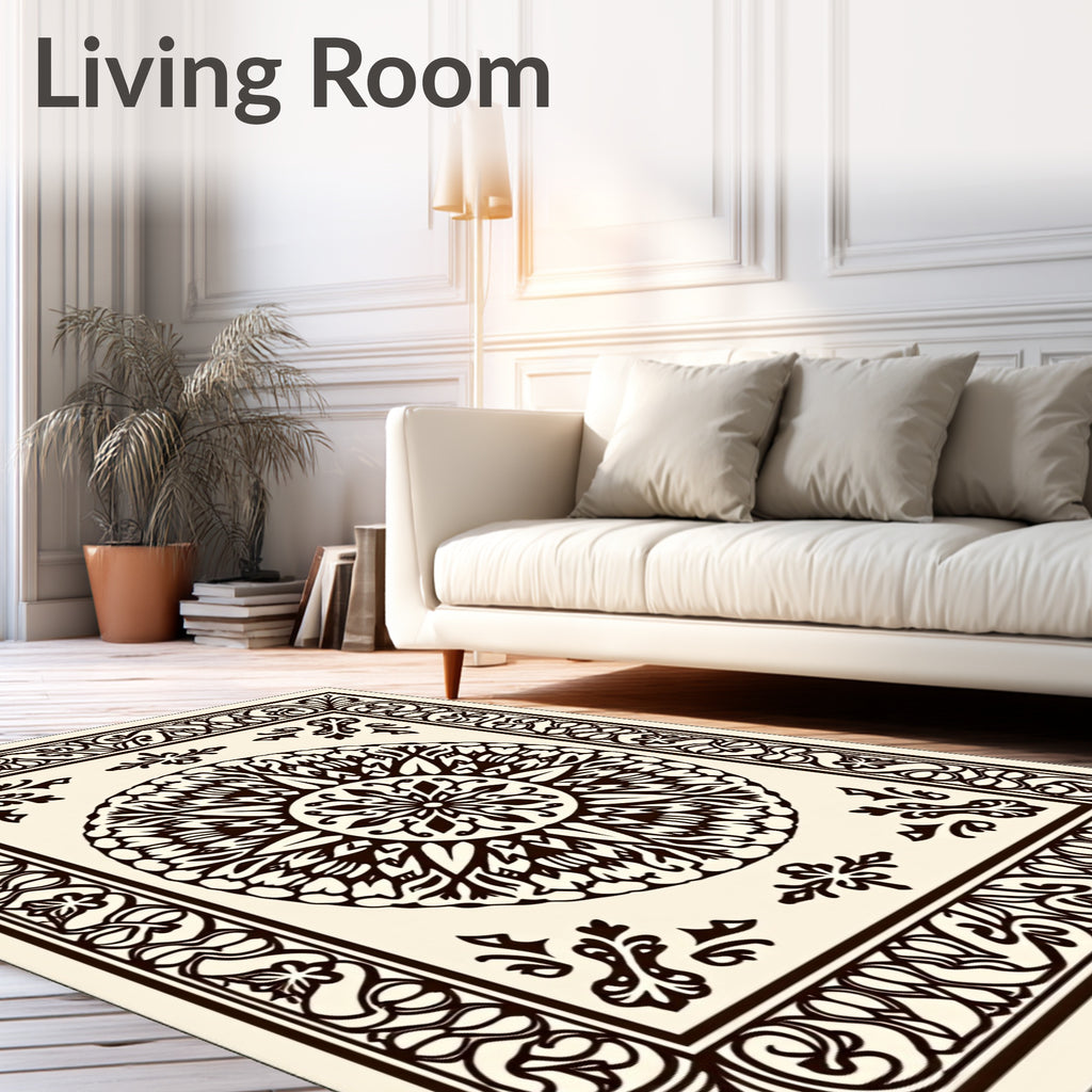 Intricate Cream Mandala Border Rug