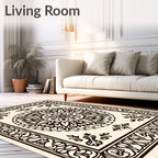 Intricate Cream Mandala Border Rug