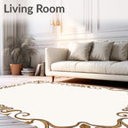 Ornate Golden Floral Scrollwork Border Rug