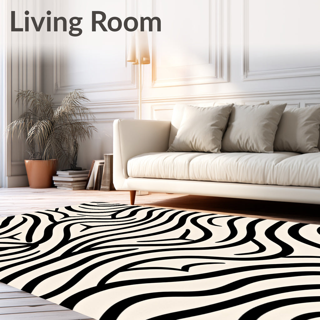 Abstract Black White Wave Rug