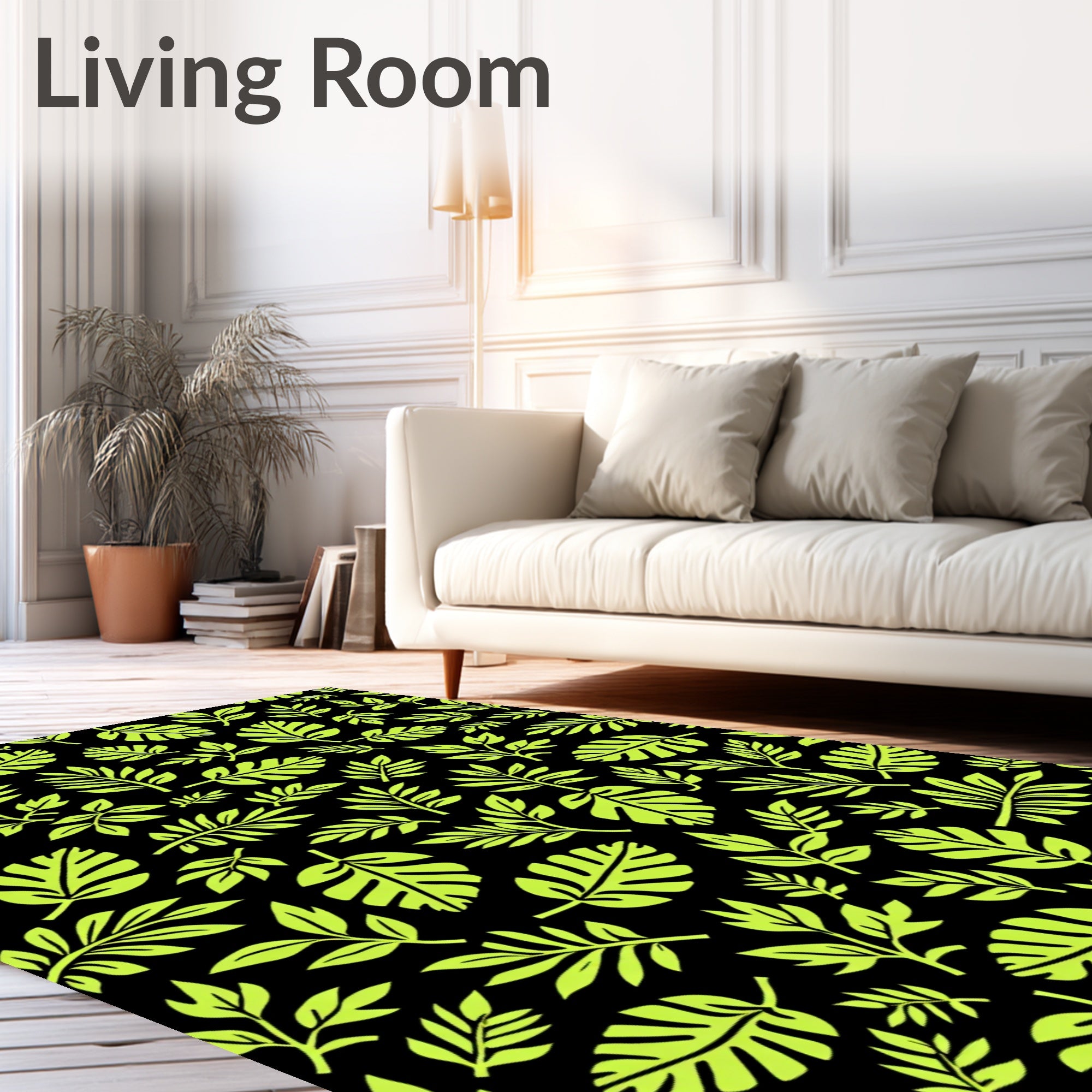 Bold Lime Green Leafy Branches Rug