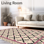 Cream Black Red Diamond Medallion Rug