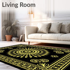 Bold Yellow Sunburst Mandala Border Rug