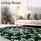 Deep Emerald Green Floral Mandala Rug