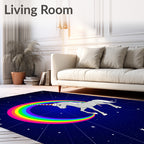 Whimsical Gray Unicorn Rainbow Cosmos Starry Rug