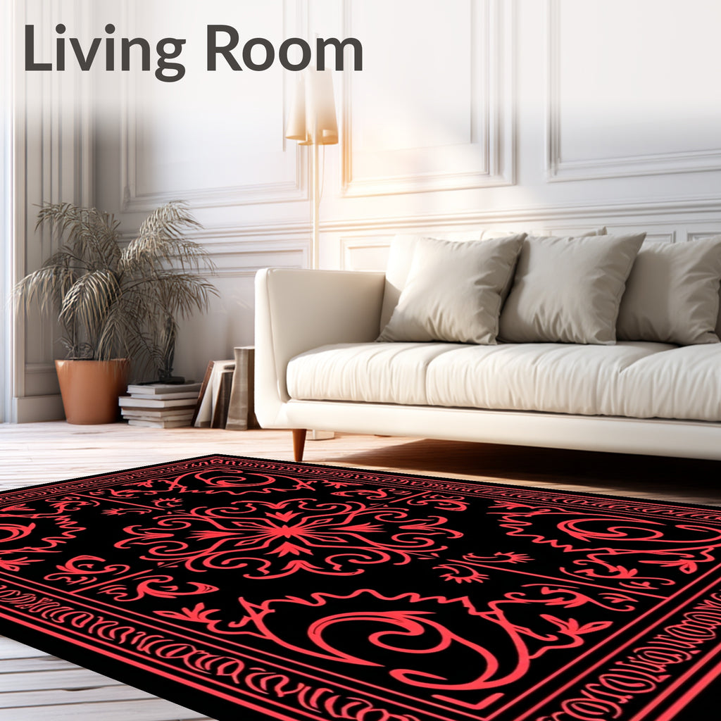 Bold Red Floral Scrollwork Borders Rug