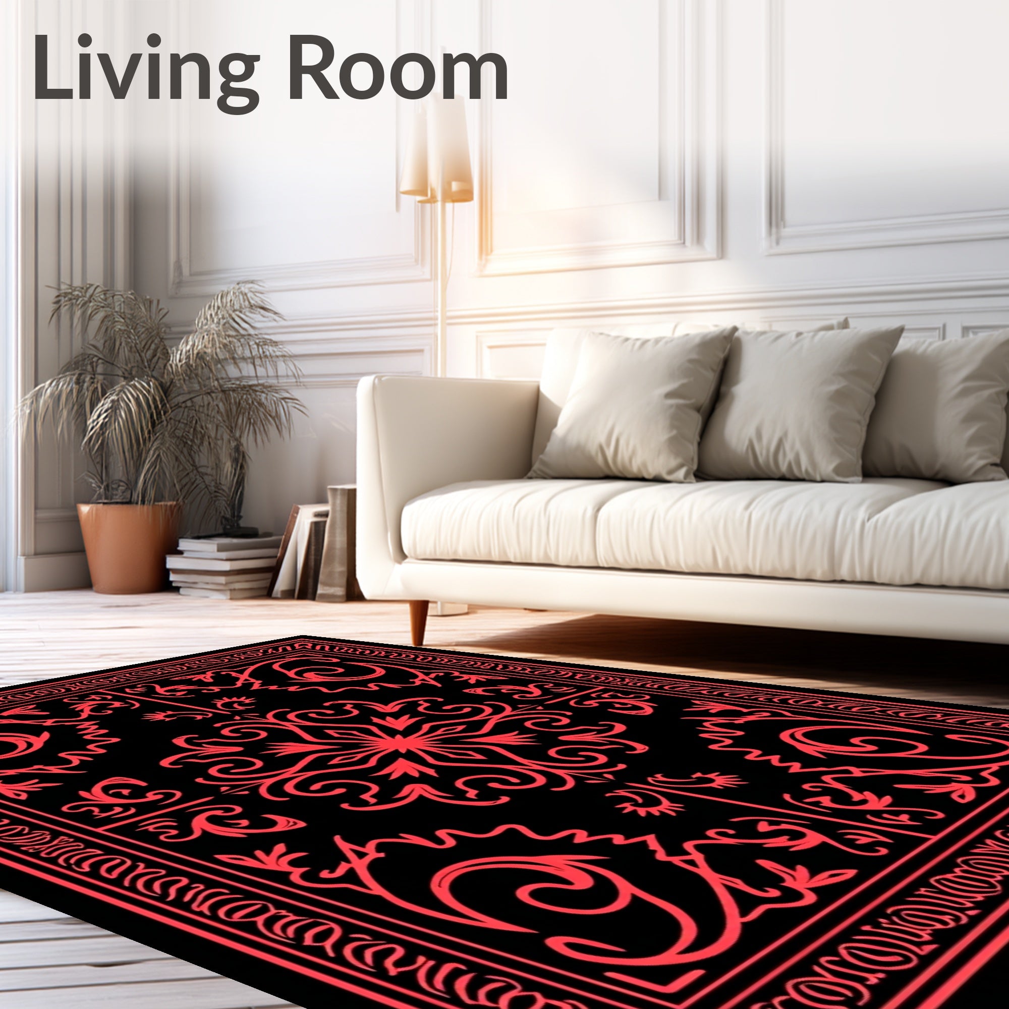 Bold Red Floral Scrollwork Borders Rug