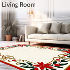 Crimson Red Floral Holly Border Rug