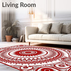 Crimson Radiating Mandala Medallion Rug