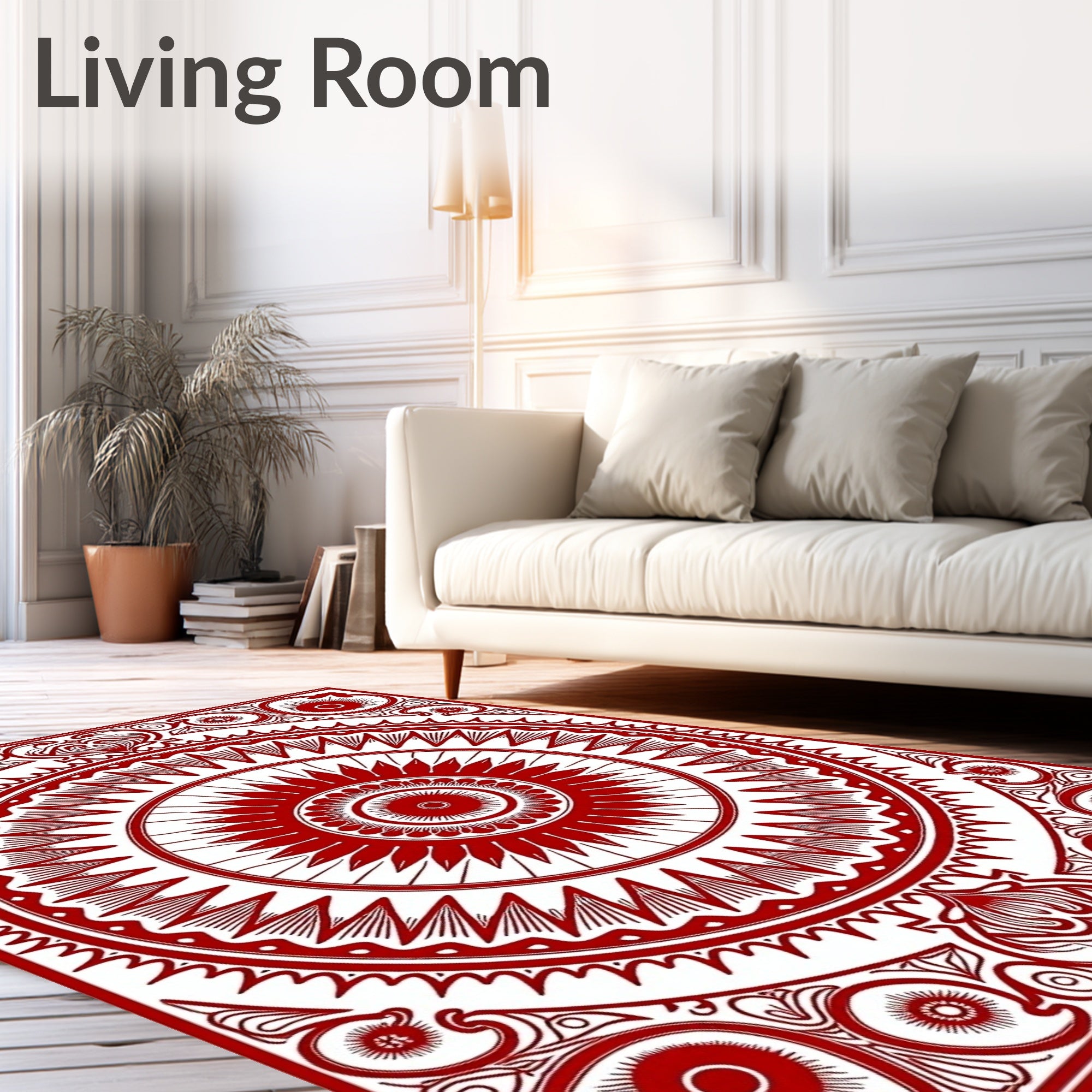Crimson Radiating Mandala Medallion Rug
