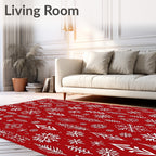 Festive Red White Snowflake Pine Forest Rug