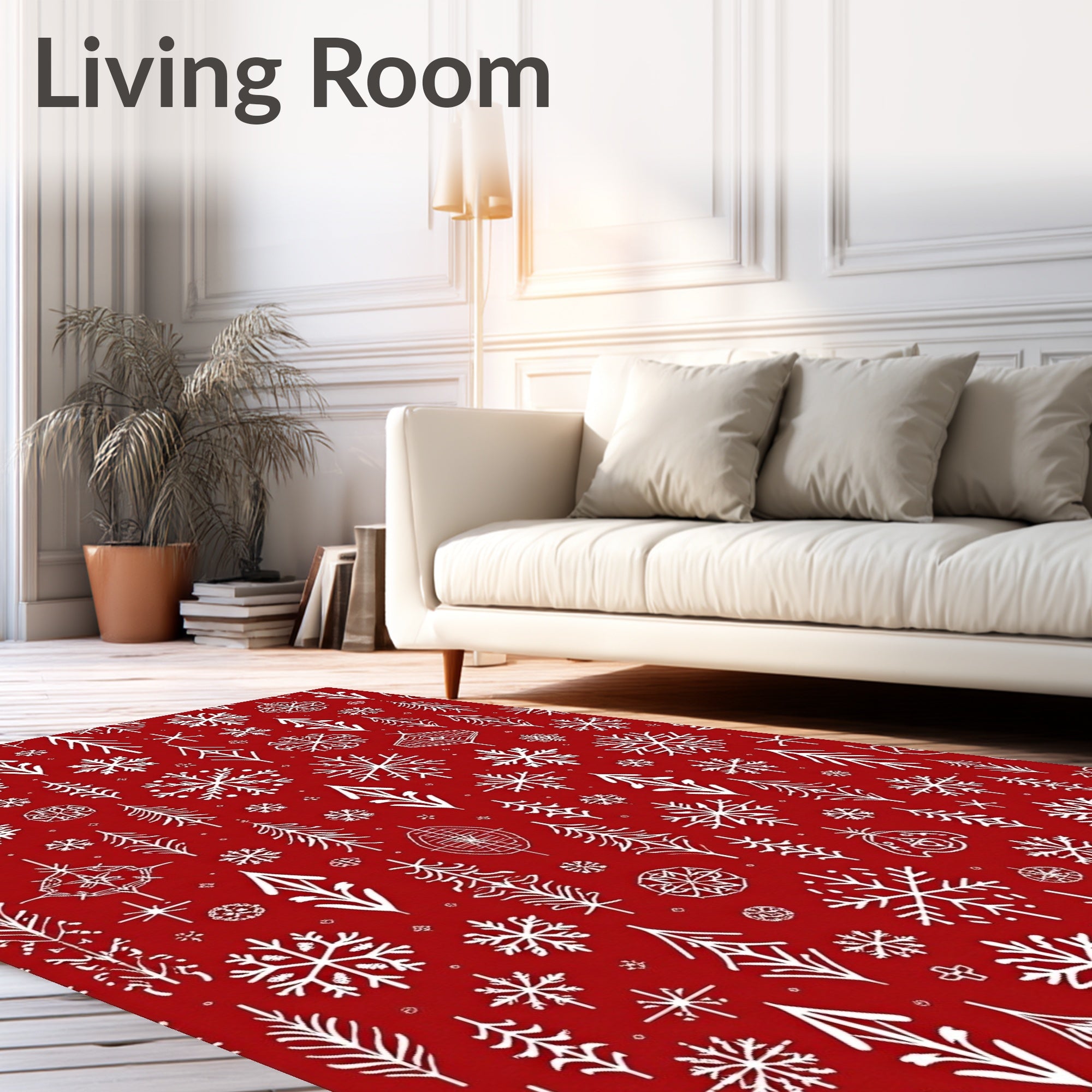 Festive Red White Snowflake Pine Forest Rug