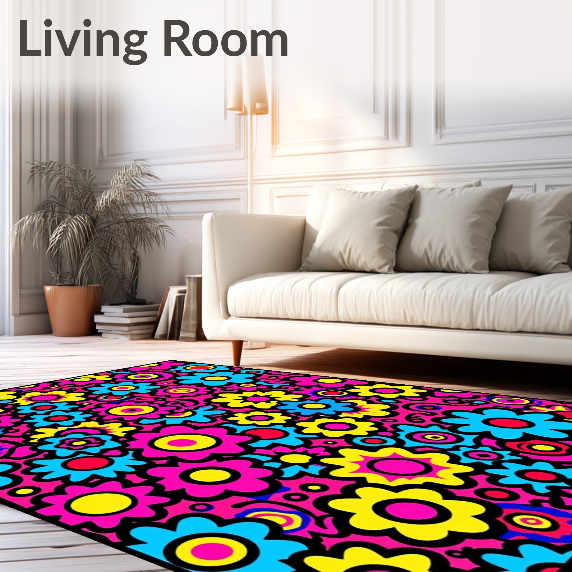 Retro Floral Explosion Bright Colors Rug