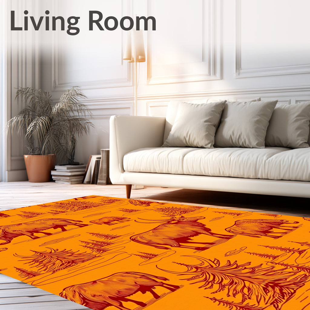 Rustic Bison Forest Orange Landscape Rug