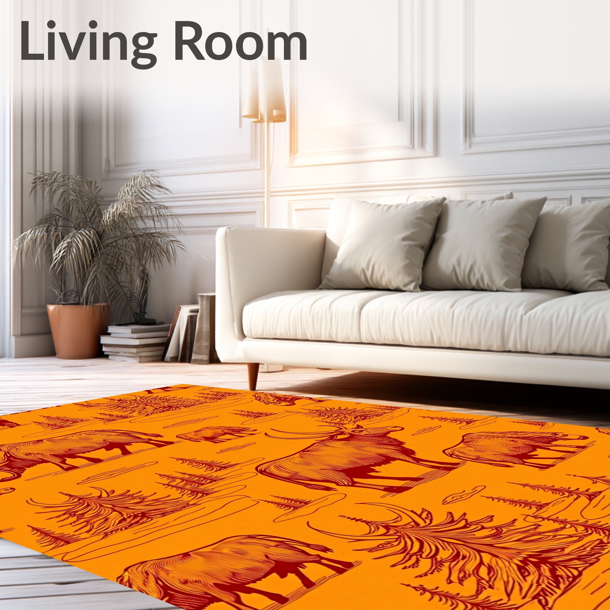 Rustic Bison Forest Orange Landscape Rug