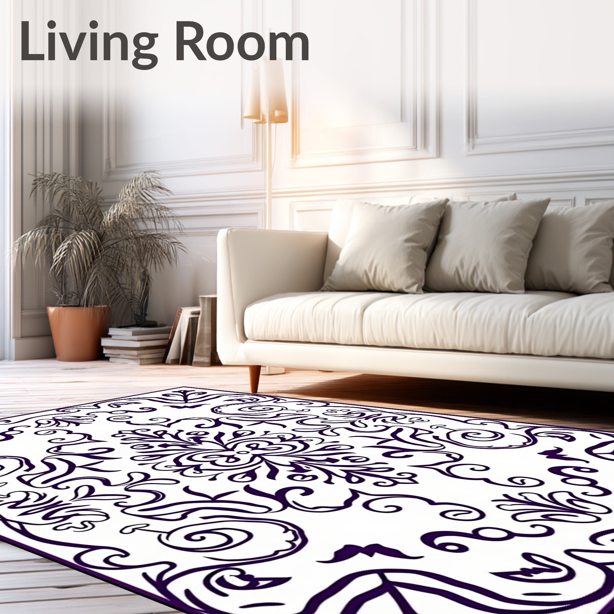 Deep Purple Floral Scrollwork Rug