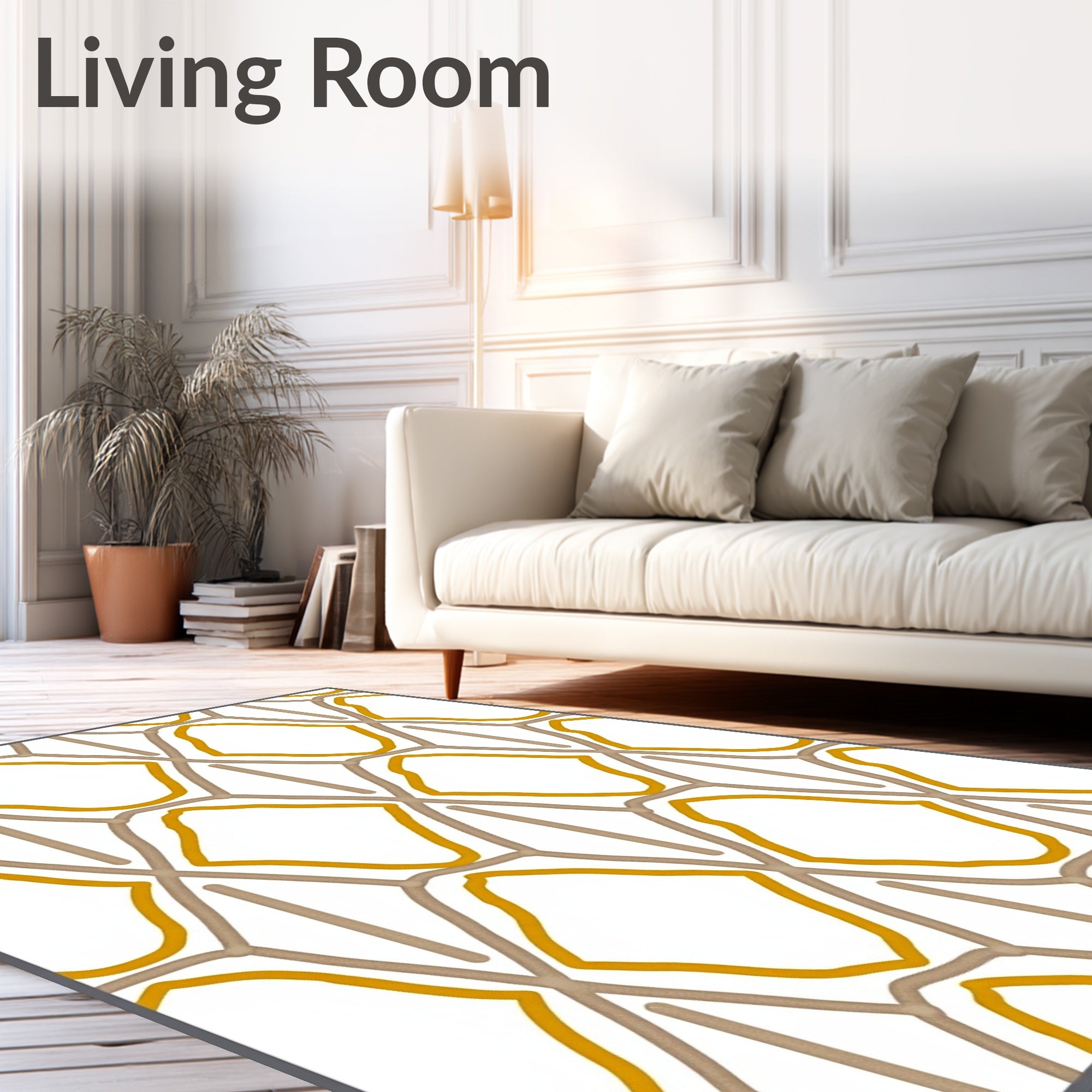 Golden Taupe Intersecting Diamond Grid Rug