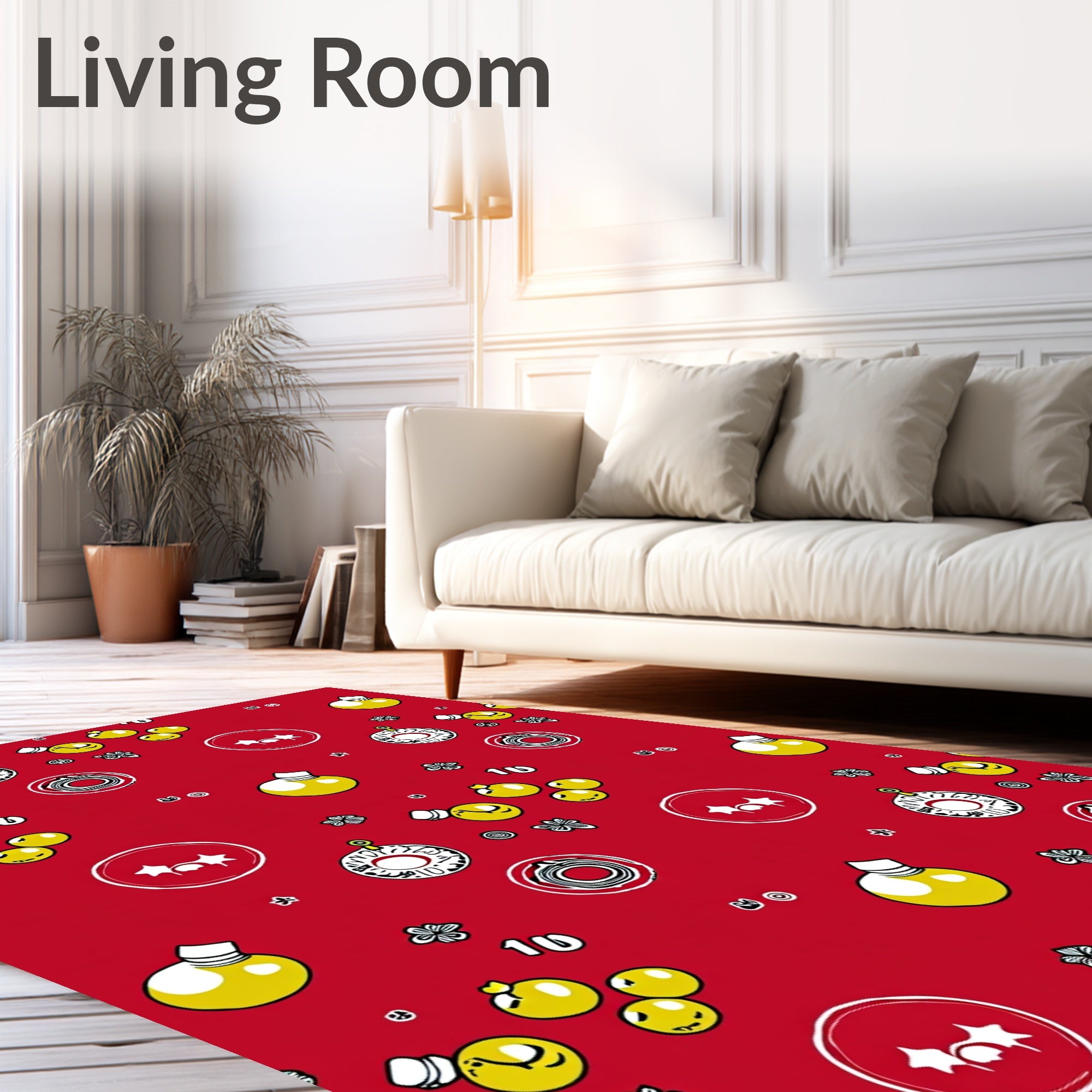 Vibrant Yellow Bubbles Red Background Rug